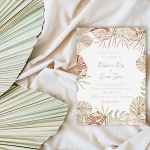 Tropical Wedding Invitation, Editable Invitation Tropical, Elegant Pastel Wedding Invitation Template, Instant Download Canva- LDC086