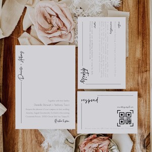 Modern Wedding Invitation Suite With QR Code RSVP, Minimalist Photo Wedding Invitation Set, Instant Download Canva Template - LDC092