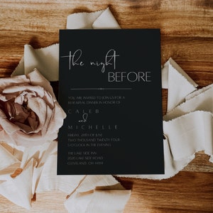 Black Minimalist Rehearsal Dinner Invitation, Modern Dinner Invite, The Night Before Wedding Rehearsal Invite, Editable Template - LDC002