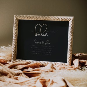 Landscape Dessert Sign Template, Modern Dessert Sign, Dessert Table Sign, Black Wedding Signs, Elegant Dessert Sign Template Canva - LDC002