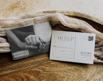 Wedding Rsvp Card With QR Code, Postcard Reply, Wedding Rsvp Postcard Template, Minimalist RSVP QR Code, Simple Rsvp Photo Postcard - LDC092