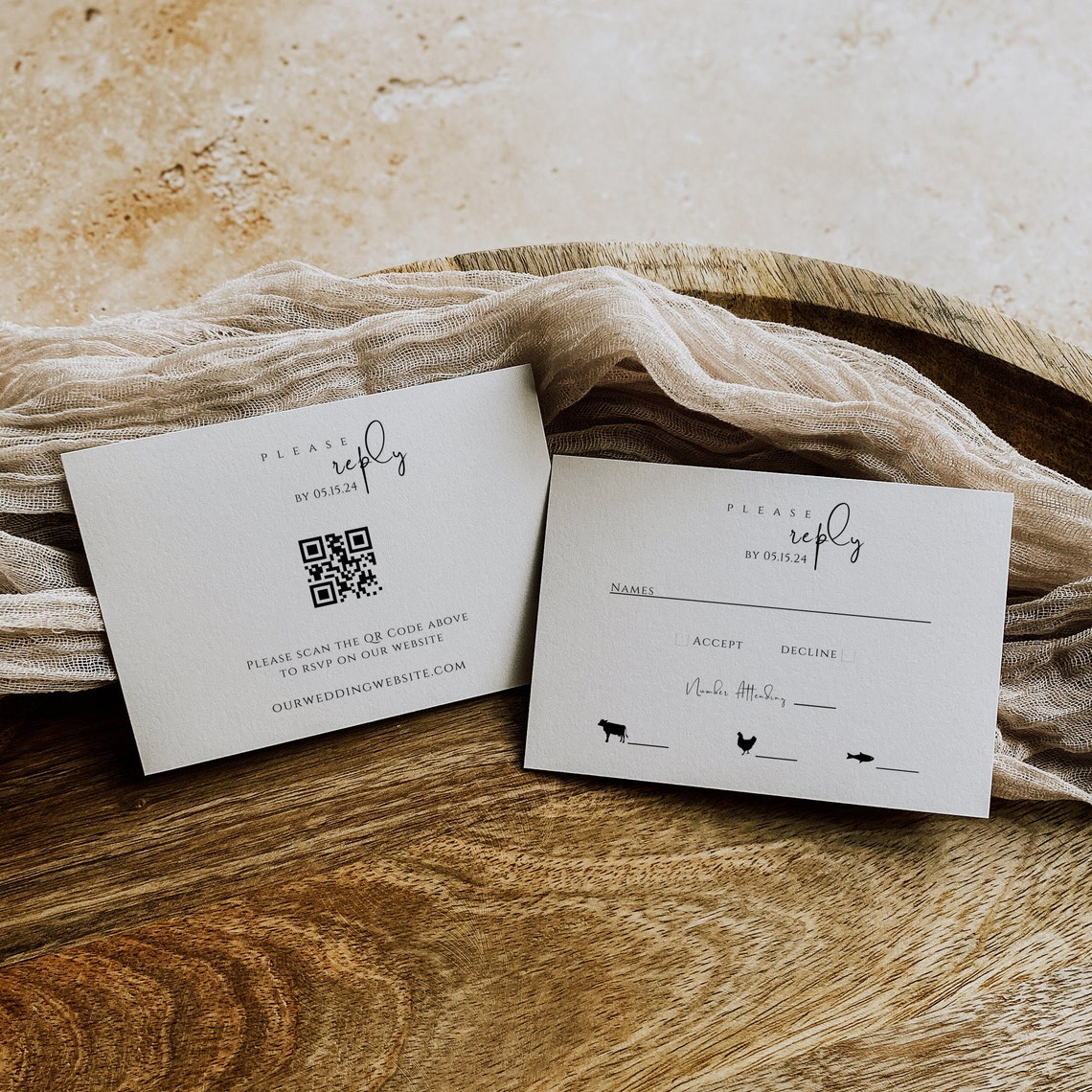 RSVP Postcard With Dietary Needs, Response Card, Minimalist Wedding