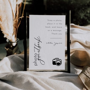Photo Guestbook Sign Template, Modern, Script, Minimalist, Editable Tabletop Sign, Guest Book Sign For Wedding Table Canva Download - LDC074