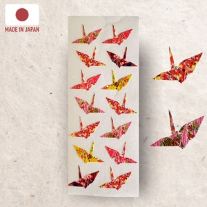 Stickers gracieux en origami tsuru - Papier crêpe de style washi avec touches dorées