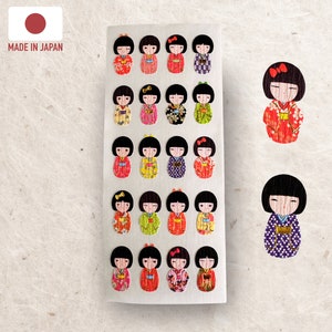 Adesivos Kokeshi - Papel Crepom Estilo Washi com Toques Dourados