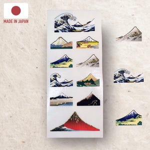 Foglio di adesivi a forma di onda in stile giapponese - Carta crespa in stile washi con dettagli dorati