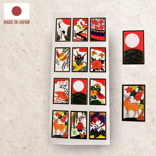Hanafuda Stickers - Washi-Style Crepe Paper with Gold Touches