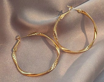 14k Gold Twisted Hoop Earrings, Wide Hoop Earrings, Large Hoop Earrings, Silver Hoop Earrings, Thick Hoop Earrings, Minimalist Hoops