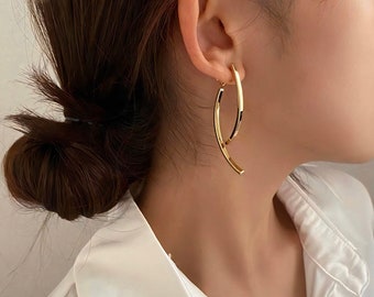 Gold Geometric Earrings, Ribbon Earring, Abstract Geometric Earrings, Stud earring, Dangle Drop Earrings, Free Form Drop Earrings. Stud Drop