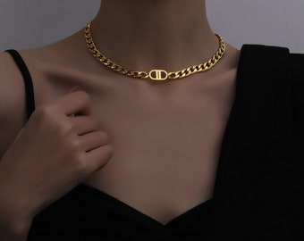 Gold Chunky Chain Chocker, Silver Necklace, Layering Chain Necklace, Chunky Chain Necklace, Oversized Statement Necklace, Cuban Chain