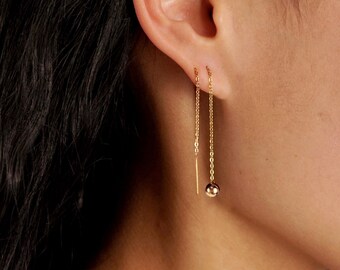 Long threader earrings gold chain Earrings Ball Minimalist Threader Extra Long Thread Earring Crawler Pull Through Dangle Bar Ear Threader