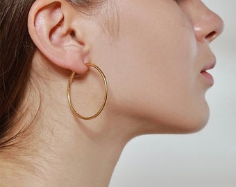 30,40,50mm Gold Large Hoop Earrings, Sterling Silver Hoop Earrings, Minimalist Hoop Earrings, Thin hoop Earrings, light weight hoop earrings