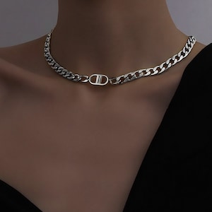 Silver Chunky Chain Chocker, Silver Necklace, Layering Thick Chain Necklace, Chunky Chain Necklace, Bold Statement Necklace, Cuban Chain