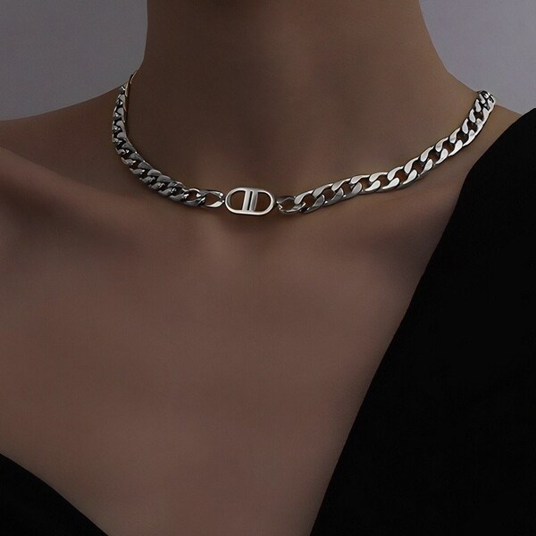 Silver Chunky Chain Chocker, Silver Necklace, Layering Thick Chain Necklace, Chunky Chain Necklace, Bold Statement Necklace, Cuban Chain