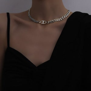 Gold Chunky Chain Chocker, Silver Necklace, Layering Chain Necklace, Chunky Chain Necklace, Oversized Statement Necklace, Cuban Chain Silver