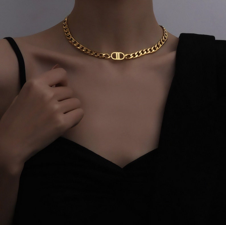 Gold Chunky Chain Chocker, Silver Necklace, Layering Chain Necklace, Chunky Chain Necklace, Oversized Statement Necklace, Cuban Chain Gold