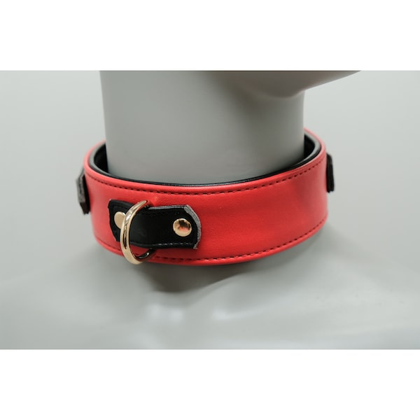 Red leather collar choker and D ring, PU leather ,Personalized collar,Punk or Rock style, Faux Leather neckband collar