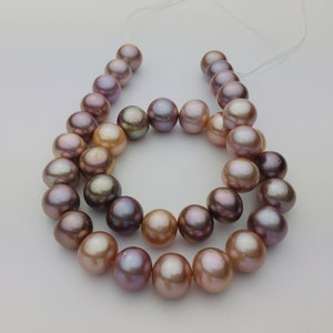 11.5-13mm Natural Large Metallic Edions Pearl Strand,Round Baroque Pearl String With Rainbow Color,Metallic Purple Edison Pearl Beads.FDC02