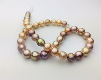 Light Metallic Edison Loose Pearl String,Kasumi Like Edison Pearl Strand,Rainbow Semi-baroque For Pearl Necklace.CQM01