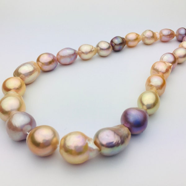 Natural 11.5-16mm Large Baroque Pearl Strand,Natural Light Metallic Pearl Strand ,Great Rainbow Color Freshwater Pearl Beads.TA01