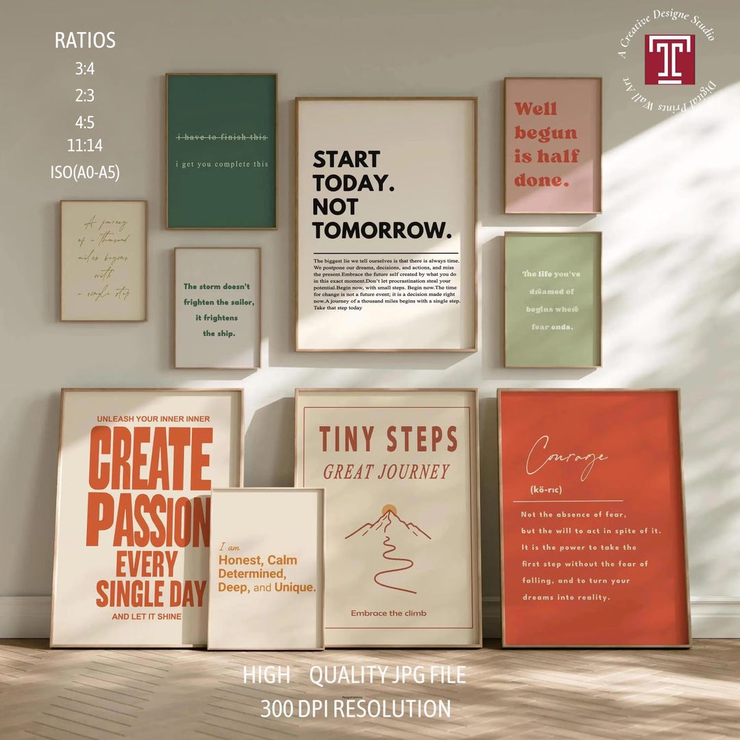 Set of 10 Motivational Wall Art Prints, Home Office Gallery Wall Bundle ...
