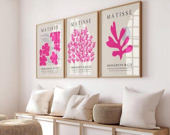 Pink Abstract Floral Wall Art Set of 3, Minimalist Pink Posters, Soft Blush Gallery Wall Decor, Modern Printable Art, Digital Download