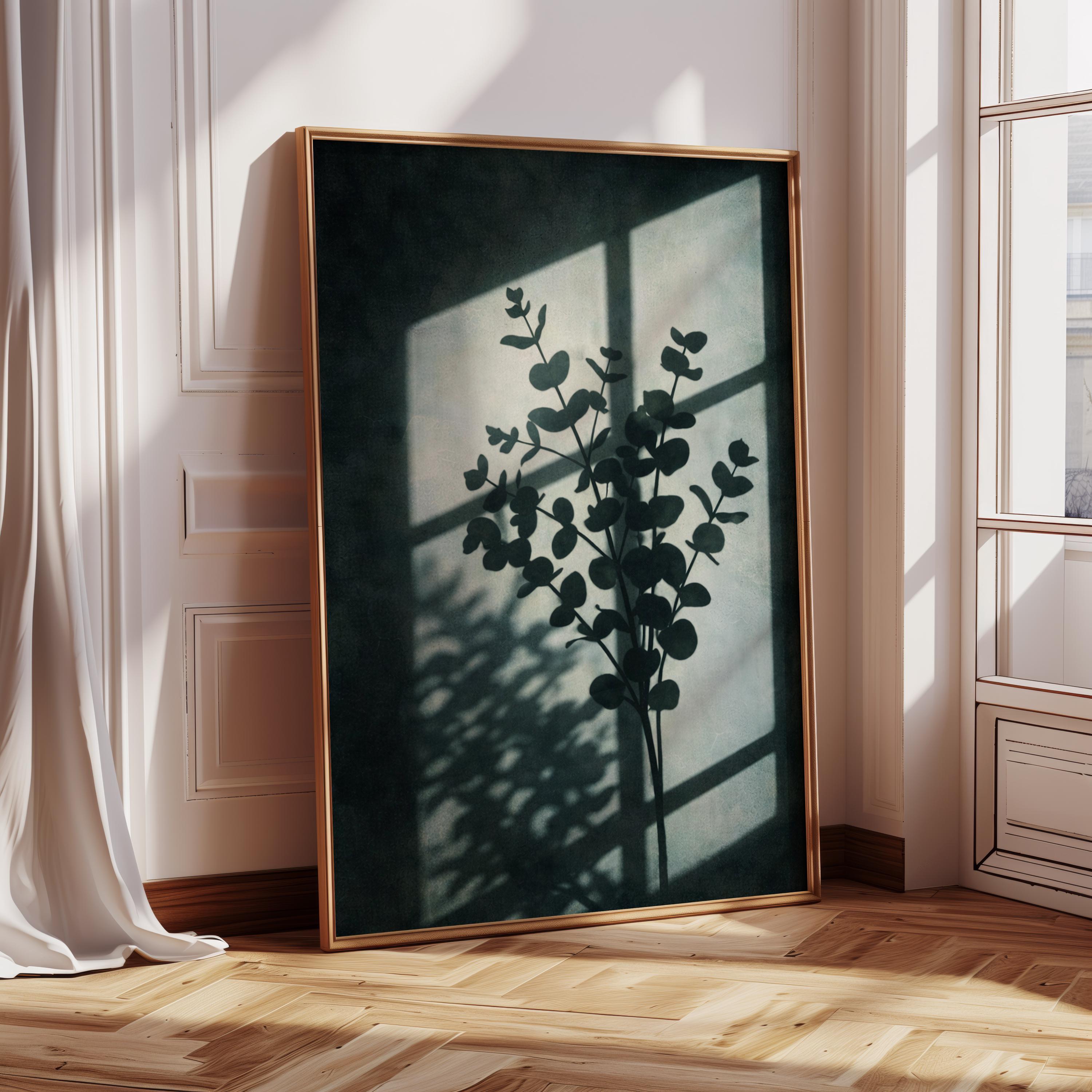 Minimalist Window Shadow Art Print, Calming Deep Teal Wall Decor for ...