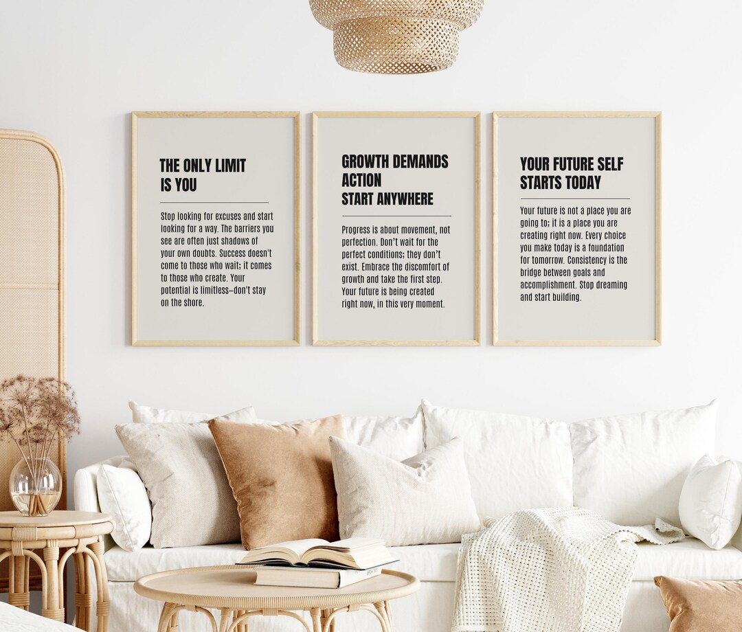 Motivational Wall Art Set of 3, Minimalist Office Decor, Inspirational ...