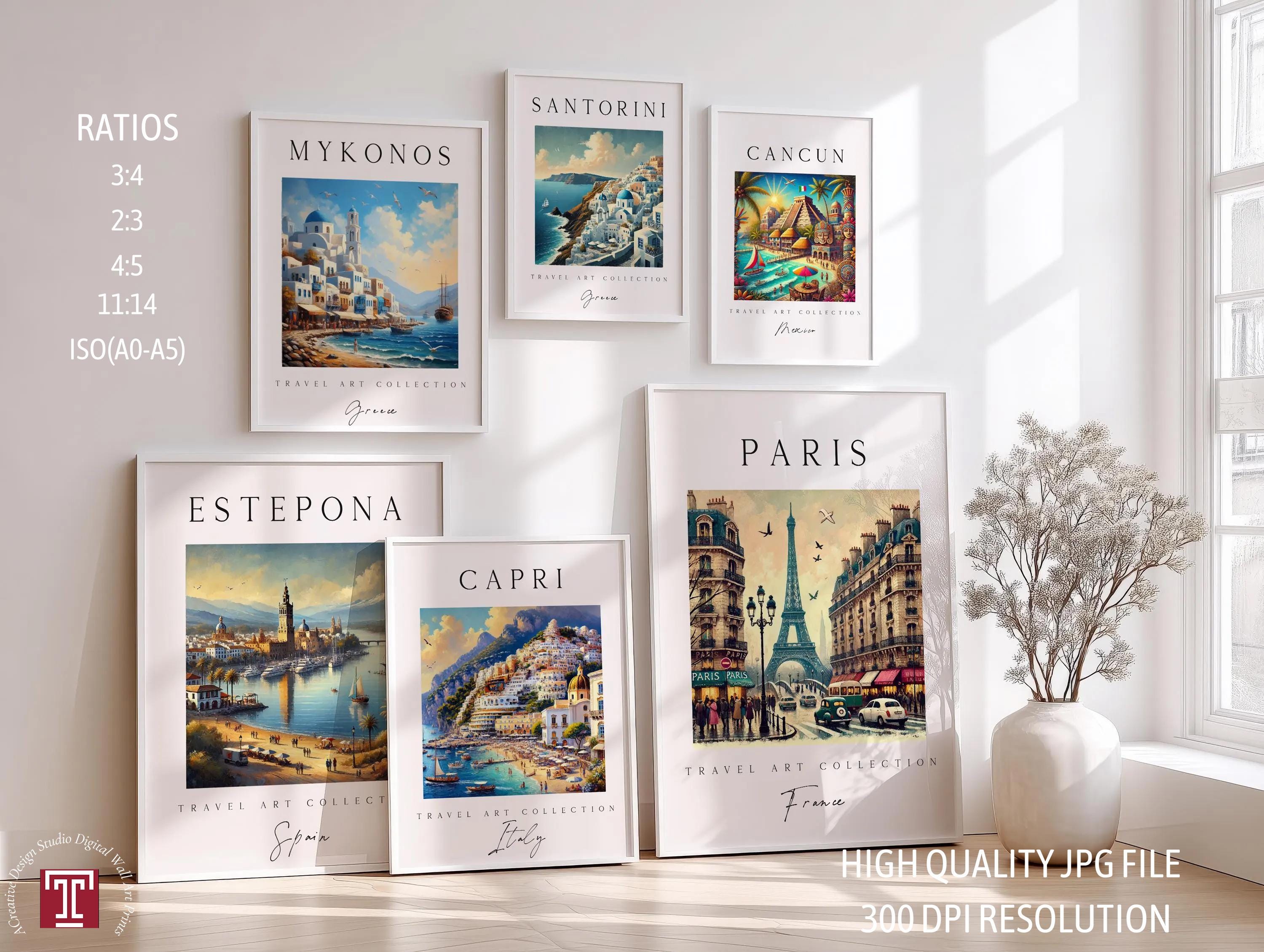Travel Poster Set of 6, Gallery Wall Art, Vintage City Prints, Paris ...