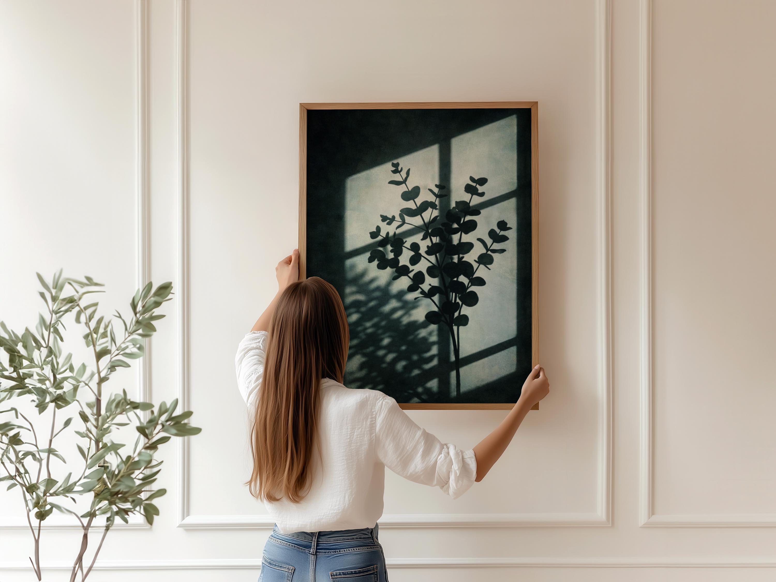 Minimalist Window Shadow Art Print, Calming Deep Teal Wall Decor for ...