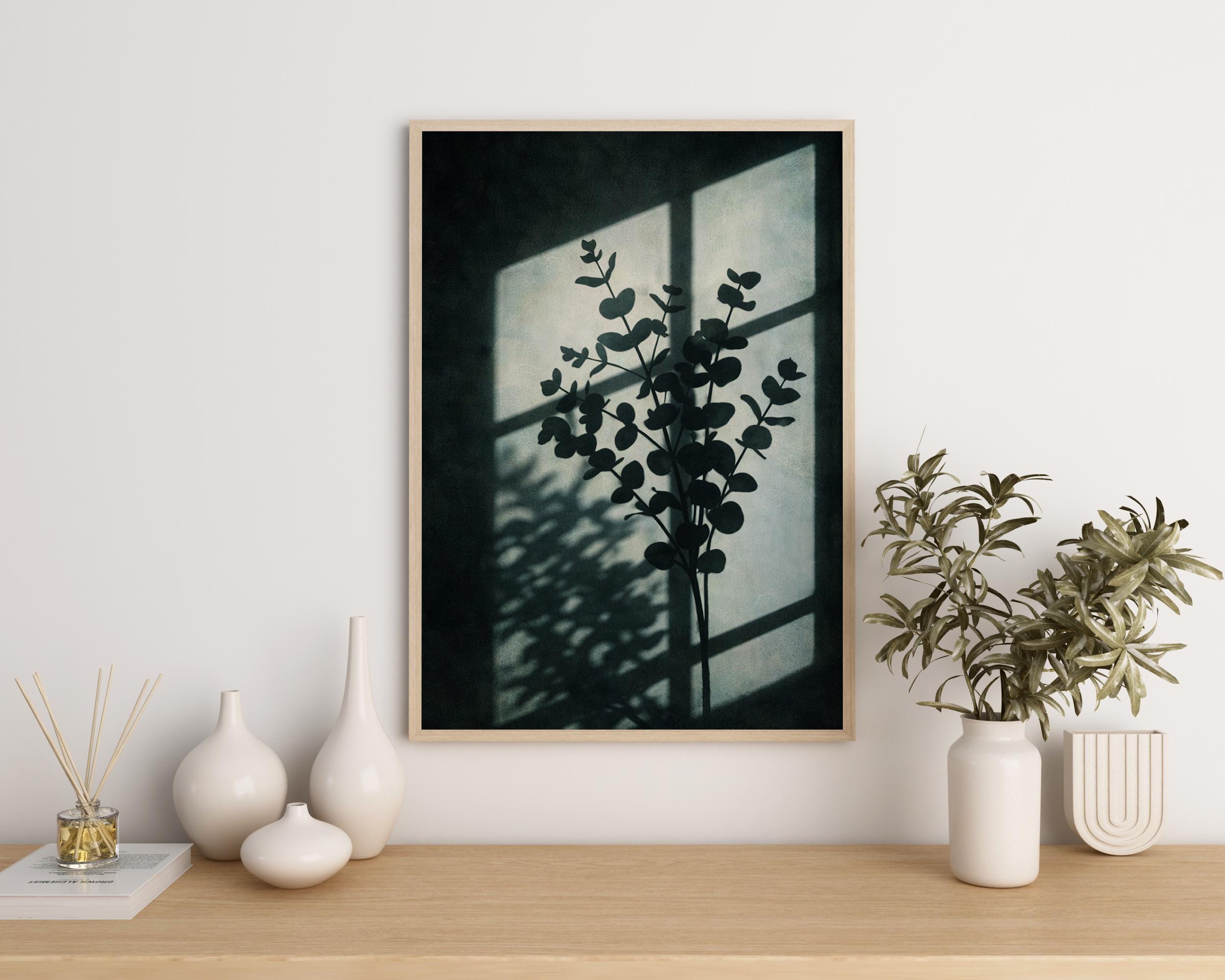 Minimalist Window Shadow Art Print, Calming Deep Teal Wall Decor for ...