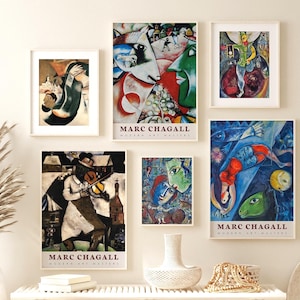 Marc Chagall Kunstdrucke, 6er Set Moderne Abstrakte Poster, Vintage Ausstellung Wandkunst, Modernist Dekor in Museumsqualität, Galerie Kunst Set