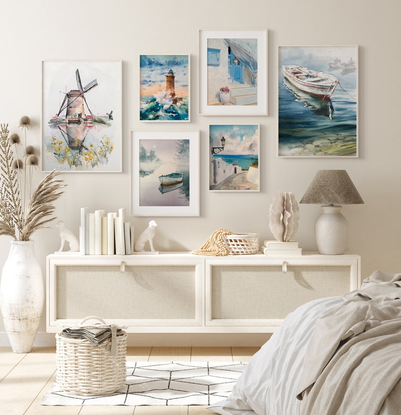 Watercolor Paintings Set of 6colorful Gallery Wallwall Art Etsy