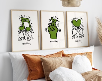 Keith Haring Pop Art Print, Digital Green Exhibition, Colorful Wall Art, Energetic Printable Art, Gallery Wall Decor, Dynamic Wall Art