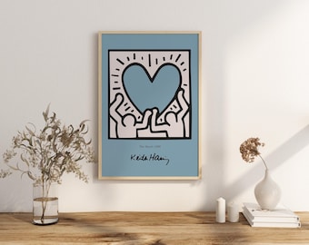 Keith Haring, Blue Print, Wall Art, Blueish Exhibition , Gallery Wall Printable, Energic Print,Colorful Pop Art,Digital Printables