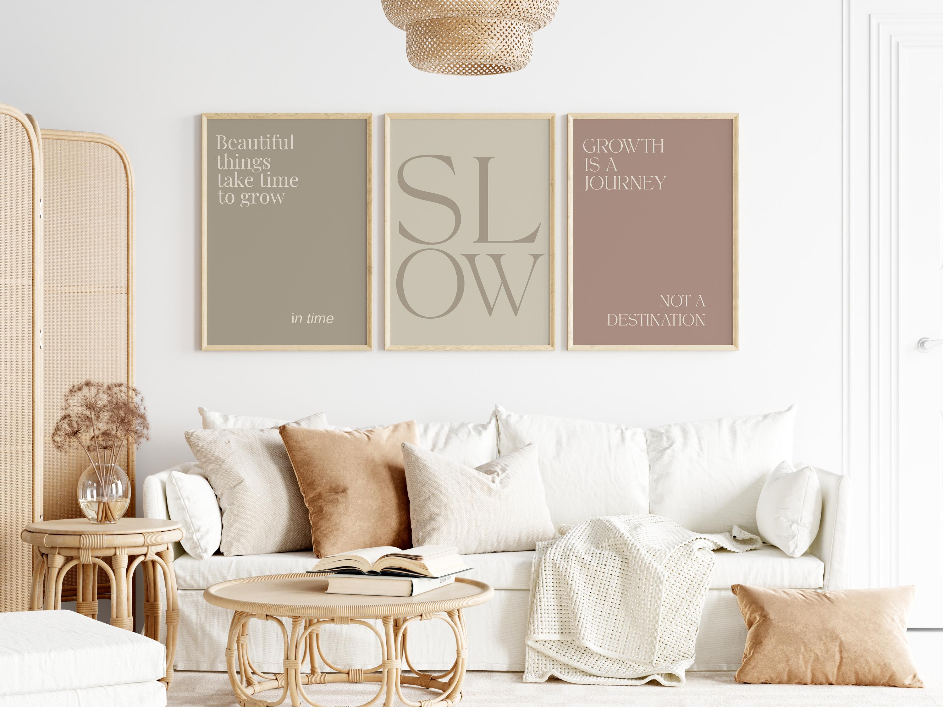 Neutral Minimalist Wall Art Set of 3, Calm Mind Quote Prints, Beige ...