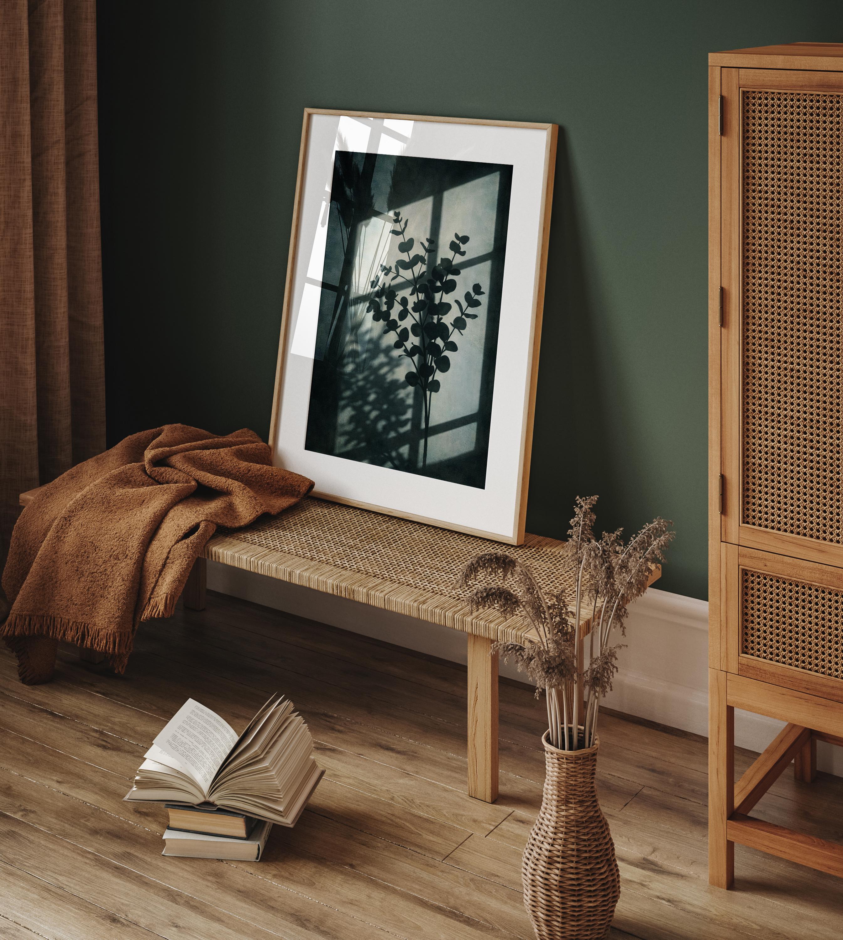 Minimalist Window Shadow Art Print, Calming Deep Teal Wall Decor for ...
