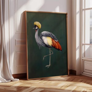 Crane Print, Vintage Bird Prints, Japanese Crane Painting, Antique Japanese Wall Art, Maximalist Art, Japandi Wall Decor, Green Decor