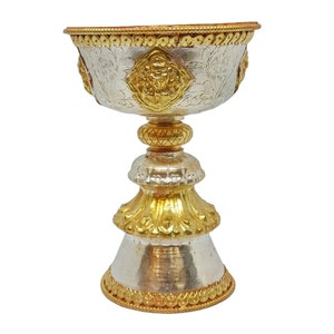 6 inch, Copper Butter Lamp, Buddhist Ritual Items, Gold And Silver Plated