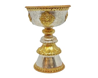 6 inch, Copper Butter Lamp, Buddhist Ritual Items, Gold And Silver Plated