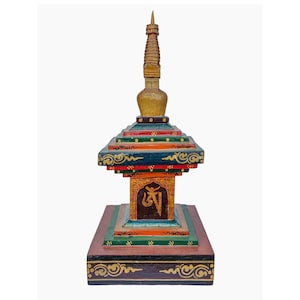 Buddhist  Wooden, Statue of Stupa  Thangka Color,  Painted. Handmade, so variations may occur in the product.