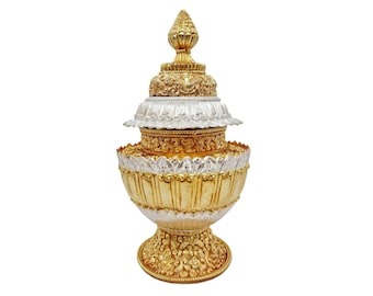 8 inch, Dophor, Nesi, Vessel For Offering Rice With Deep Carving, Gold And Silver Plated, Rice Offering
