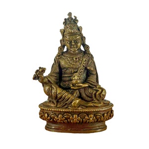 Padmasambhava, Guru Rinpoche, 2.5 Inches, Buddhist Miniature Statue, Chocolate Oxidized, Ceramic Molding, Souvenir, Made in Nepal