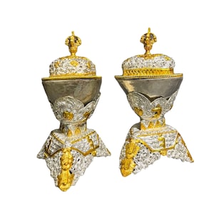 Kapala , 7 inches, Handmade Tibetan Buddhist, Ritual item, Partially Gold Plated, Silver Plated, made in Nepal, Nepali artist.
