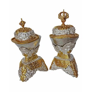 Kapala in Pair , 6.5 inches, Handmade Tibetan, Buddhist Ritual item, Partially Gold and Silver Plated, Religious Ceremony, made in Nepal