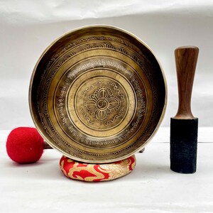 7 inch, Buddhist Hand Beaten Jambati Singing Bowl, With Vajra Design, Carving