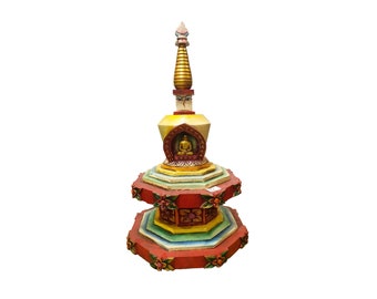 Statua buddista di stupa da 14 pollici, colore tradizionale