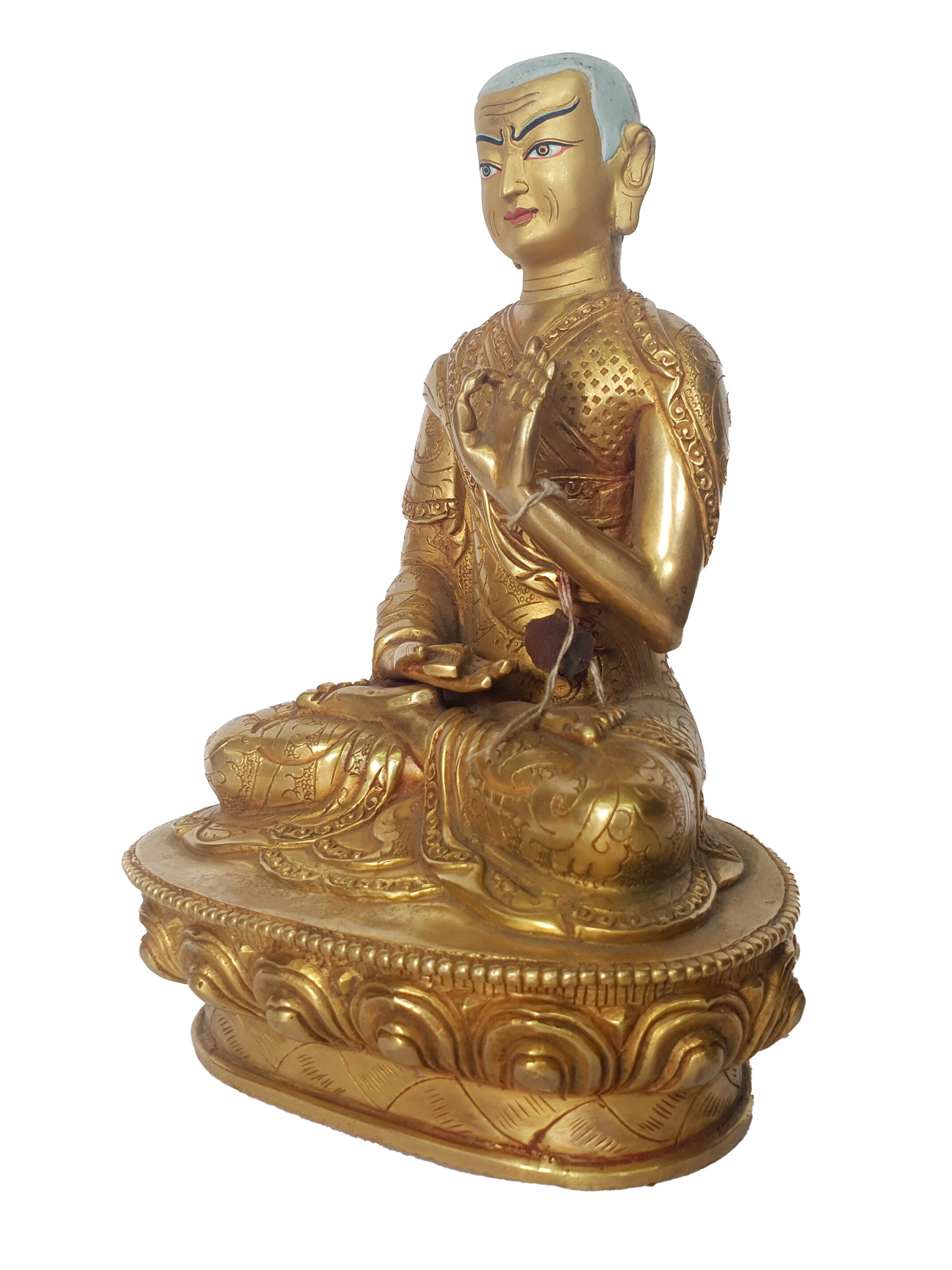 7 Inch, Statue of Tsongkhapa Disciple, Full Gold Plated, Painted Face ...