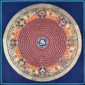 20 inch, Buddhist Tibetan Thangka Of Mantra Mandala, Hand Painted, Ashtamangala