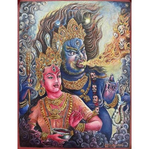 12 inch, Buddhist Handmade Thangka Of Mahakala 2 Arms, Hand Painted